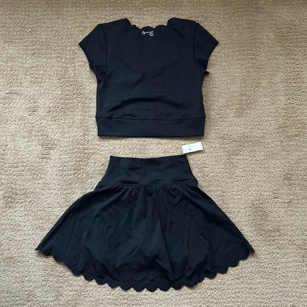 NWT Offline By Aerie black workout set XS top XXS skirt